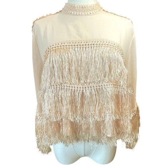 Coastal Cowgirl Blouse Layered Fringe Romantic Sleeve Cutouts Top Size Large - Picture 1 of 14